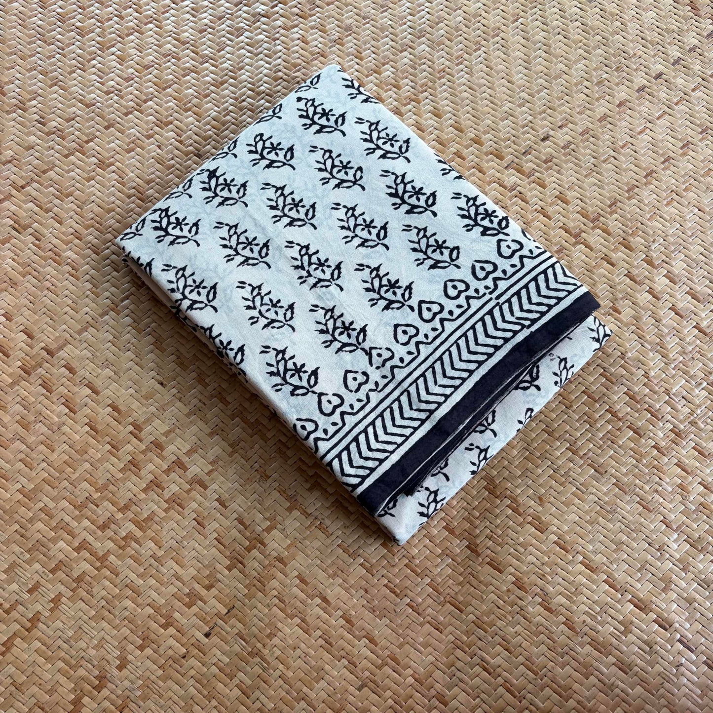 Mul Mul Cotton saree, Hand Block Printed, Cream