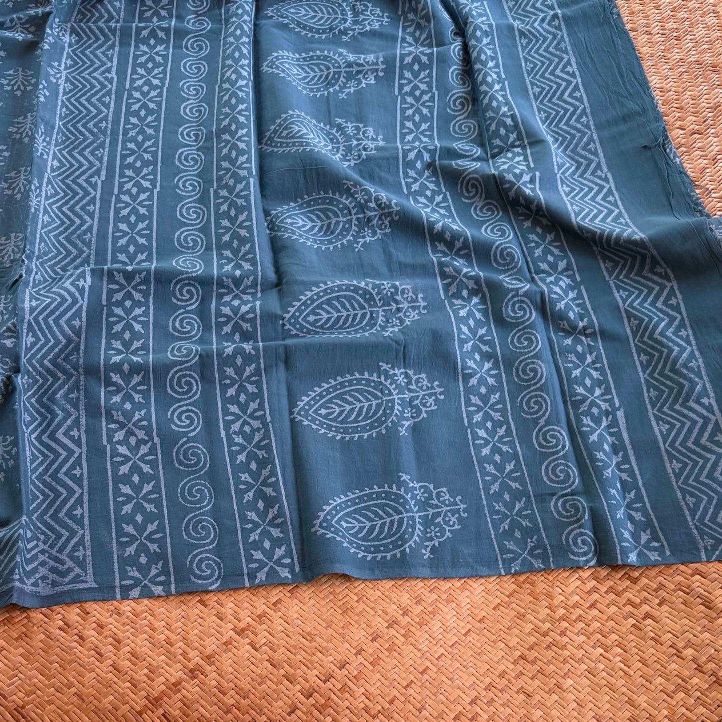 Mul Mul Cotton saree, Hand Block Printed, Blue