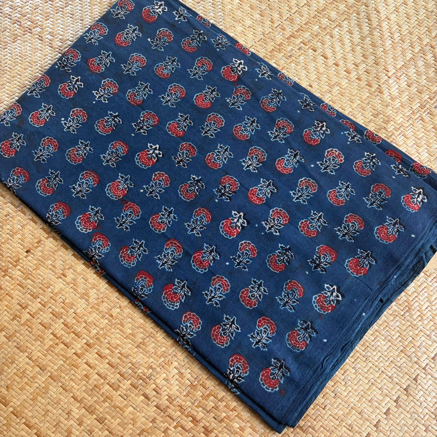 Ajrak Cotton Running Fabric, Blue