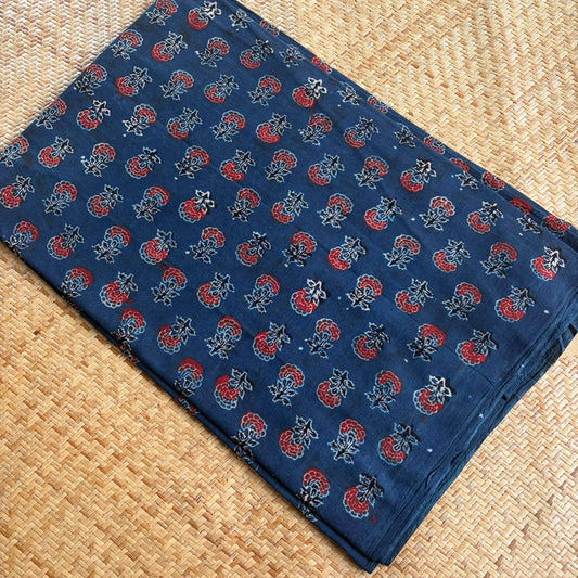 Ajrak Cotton Running Fabric, Blue