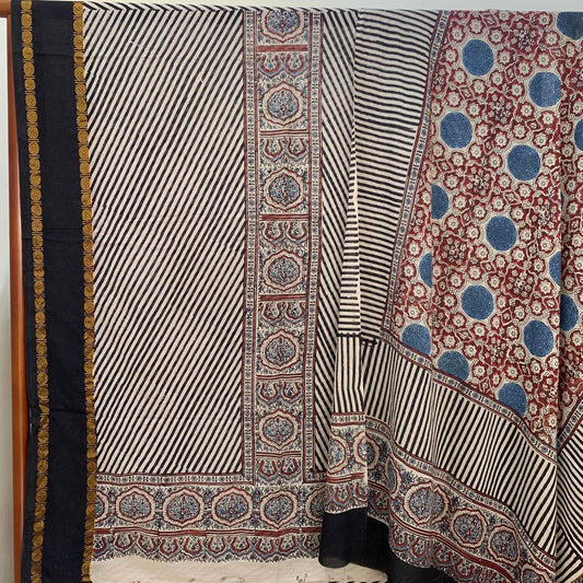 Ajrak Sungudi 2 Piece Salwar Suit Material, Off White