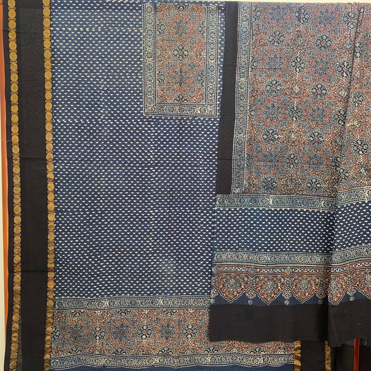 Ajrak Sungudi 2 Piece Salwar Suit Material, Blue