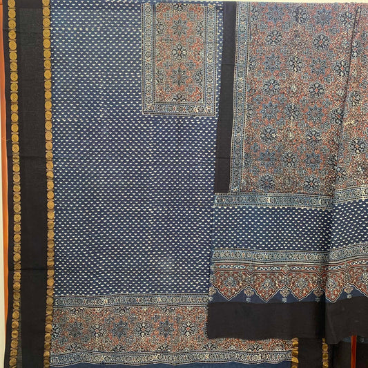 Ajrak Sungudi 2 Piece Salwar Suit Material, Blue