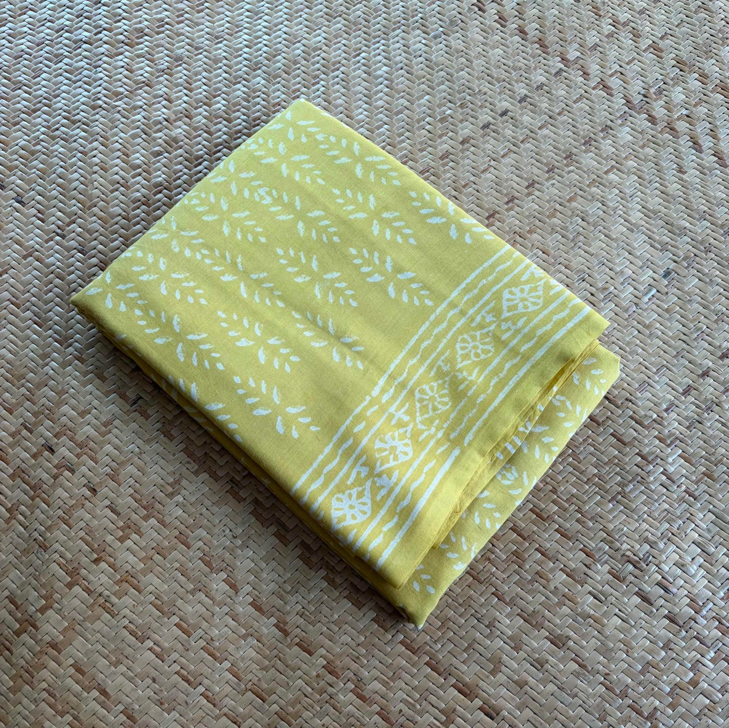 Mul Mul Cotton saree, Hand Block Printed, Yellow