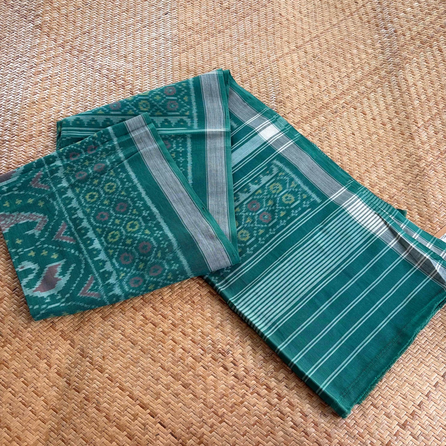Green, Genuine Patola Cotton Handloom Dupatta