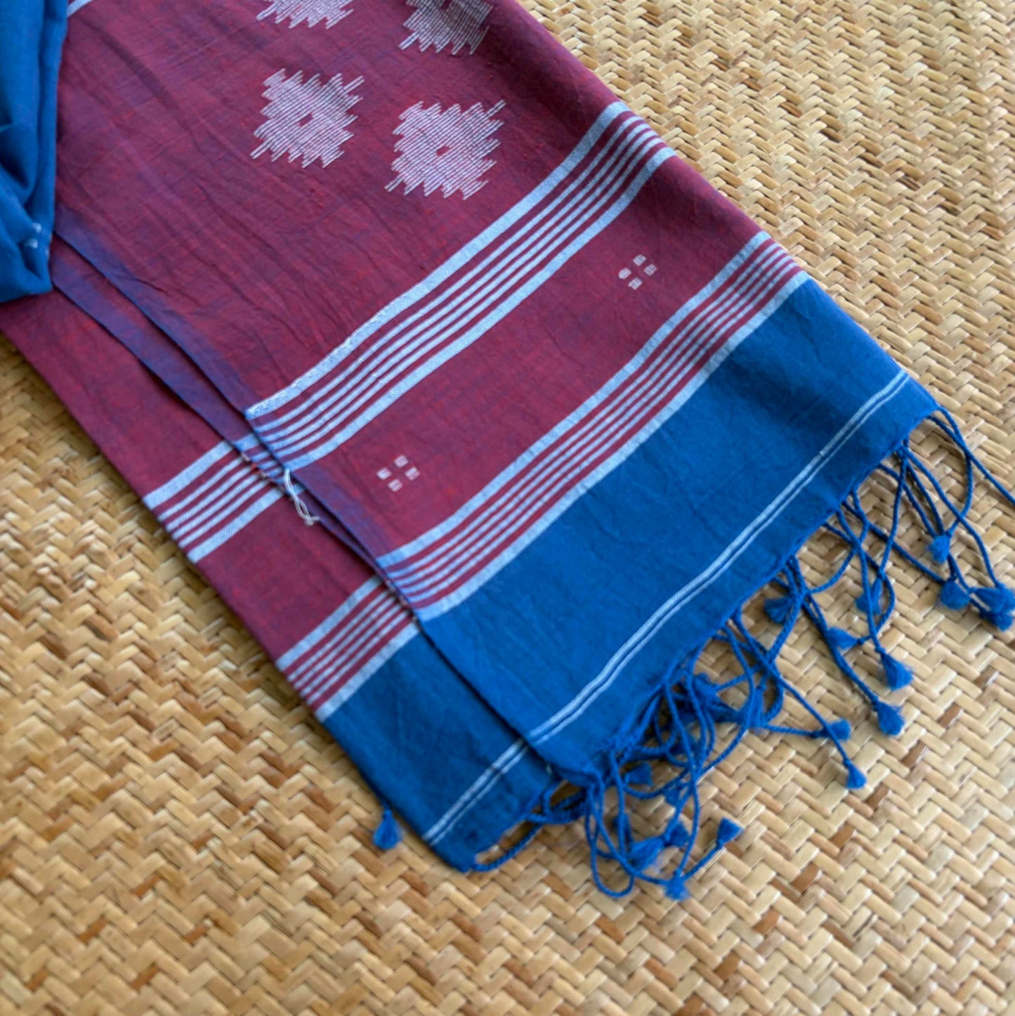 Blue, Jamdani Cotton Handloom Dupatta