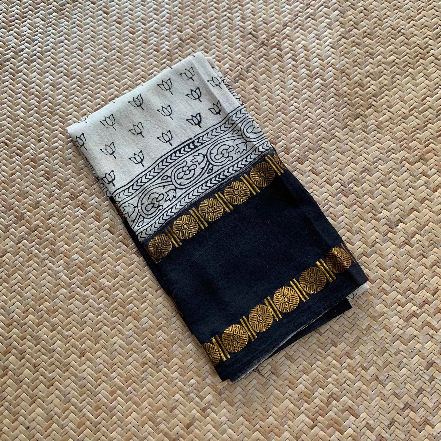 Cream , Natural Dyeing Ajrak Hand Block Printed Cotton Cut Fabric