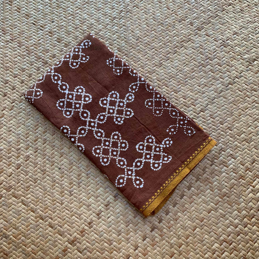 Light brown Wax Printed Kolam, Cotton Blouse piece