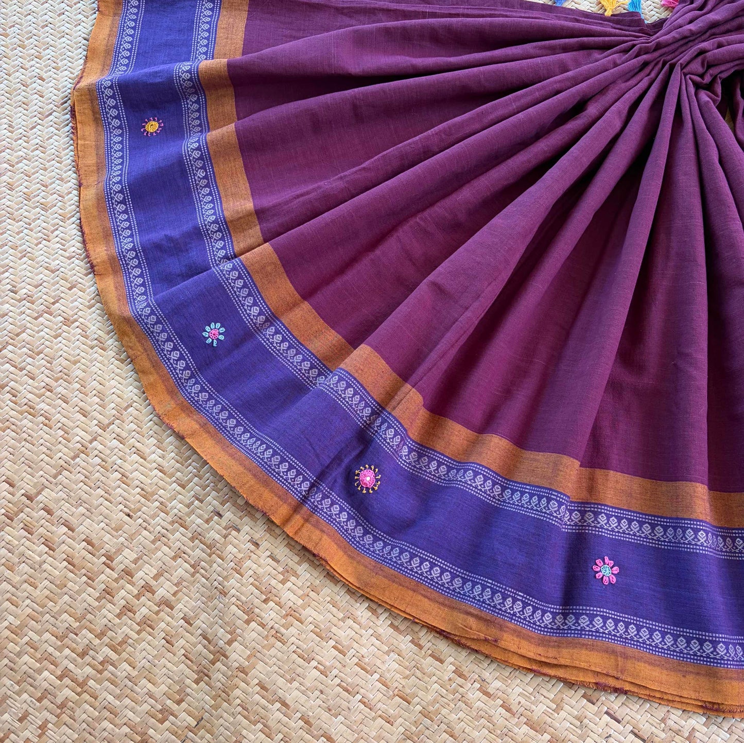 Aruppukottai Handloom Saree with multi colour thread Lambamdi embroidery
