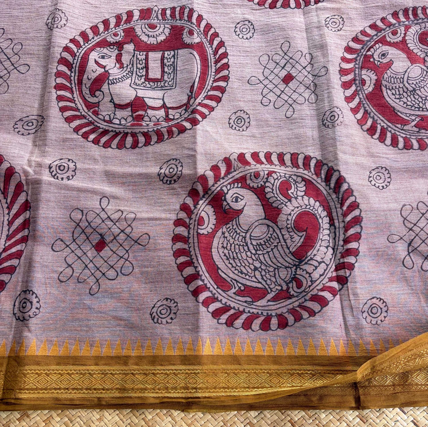 Dusty Pink, Kalamkari Hand Painted on Chettinad Cotton saree