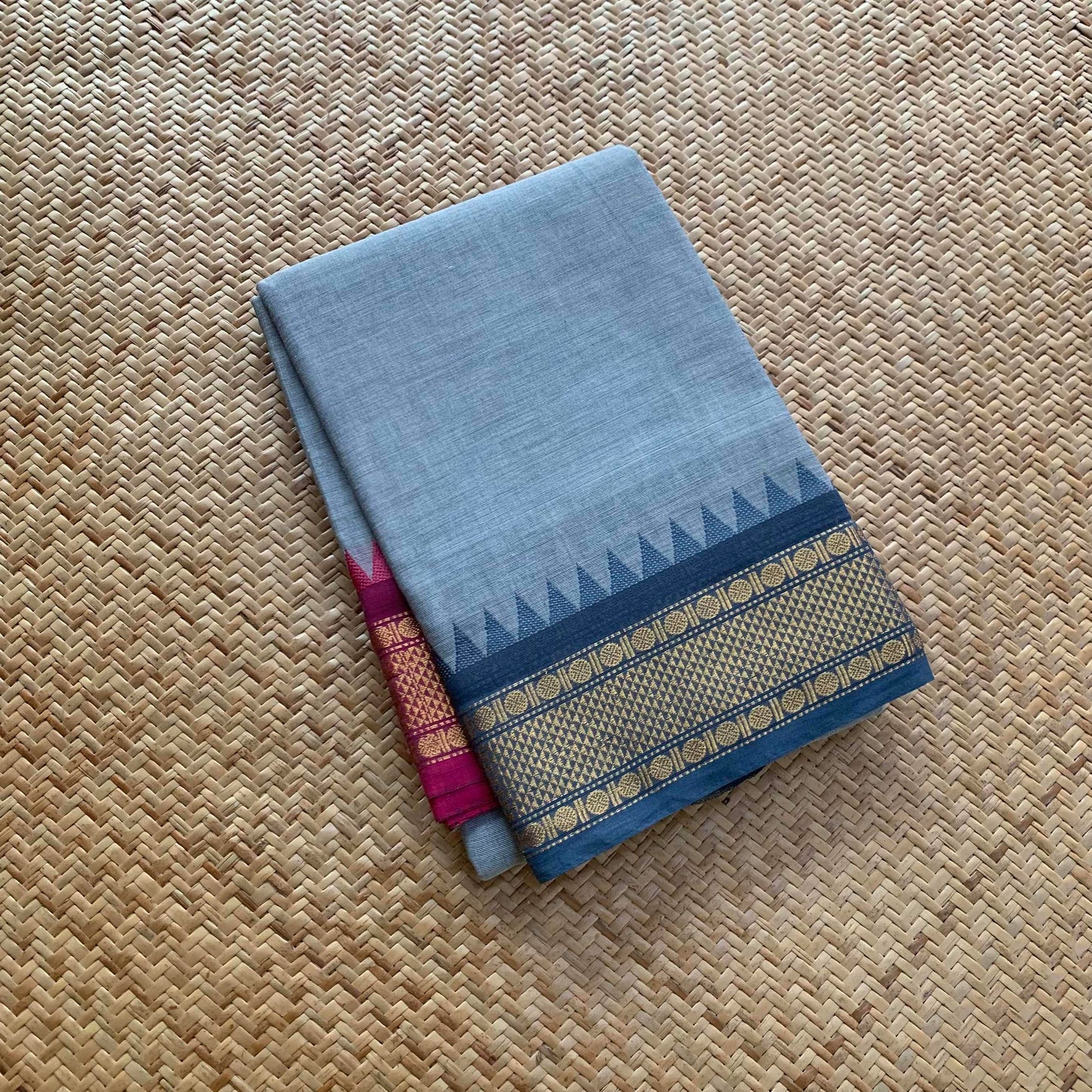 Ice Blue Saree Pink Ganga Jamuna Border, Chettinad cotton saree