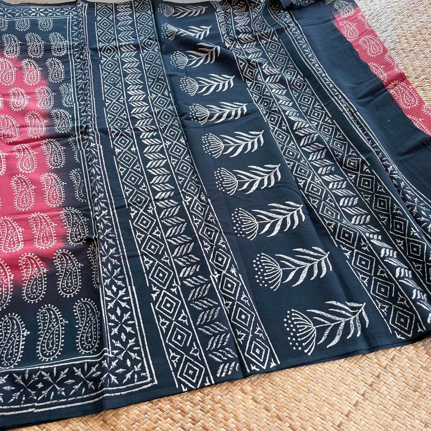 Mul Mul Cotton saree, Hand Block Printed, Pink