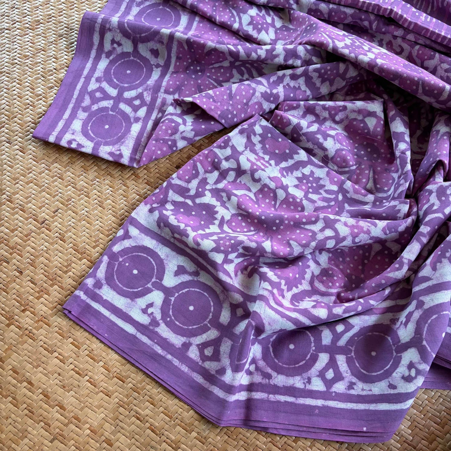 Mul Mul Cotton saree, Hand Block Printed, Purple