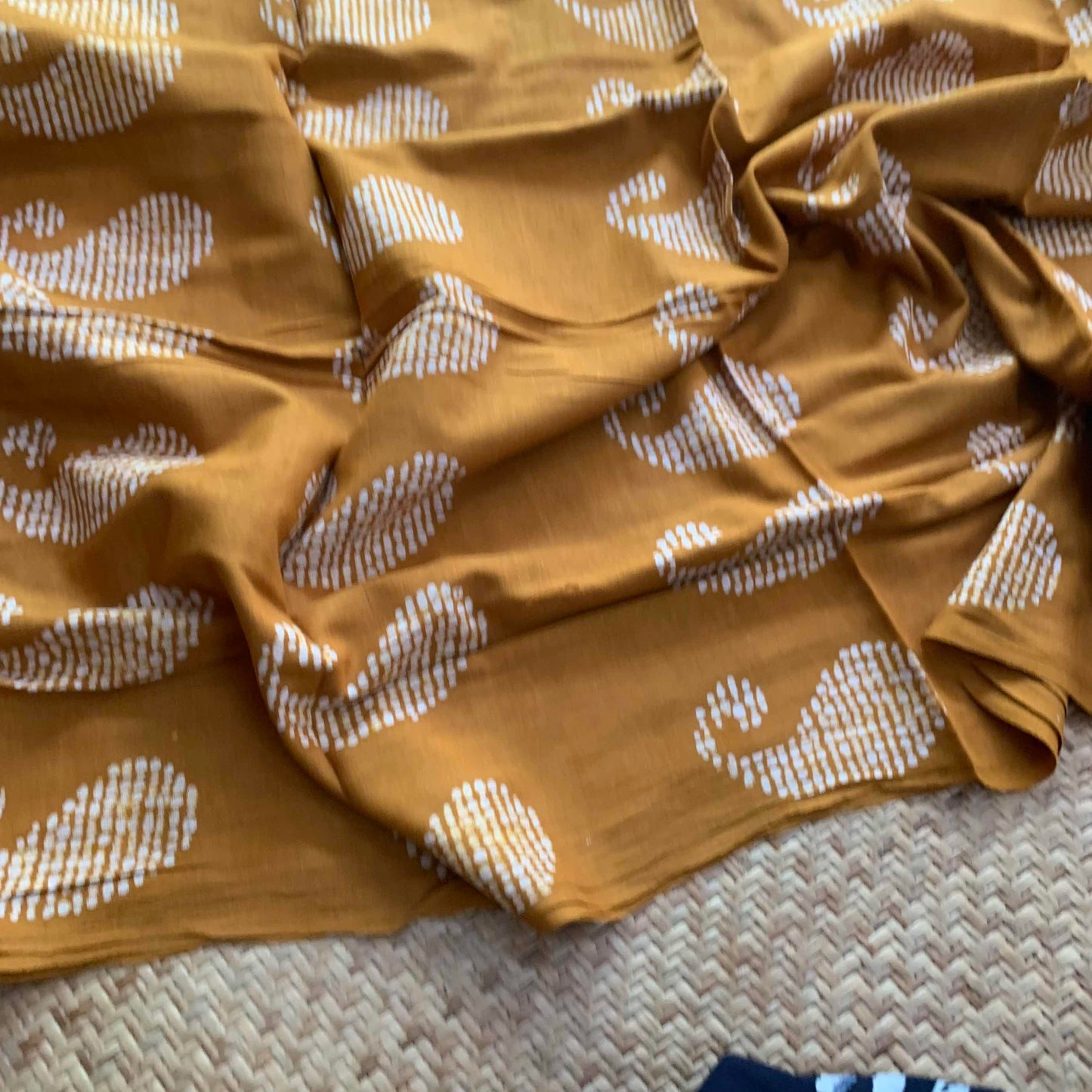 Mustard Hand Crafted wax print Sungudi Mul Mul Cotton Saree