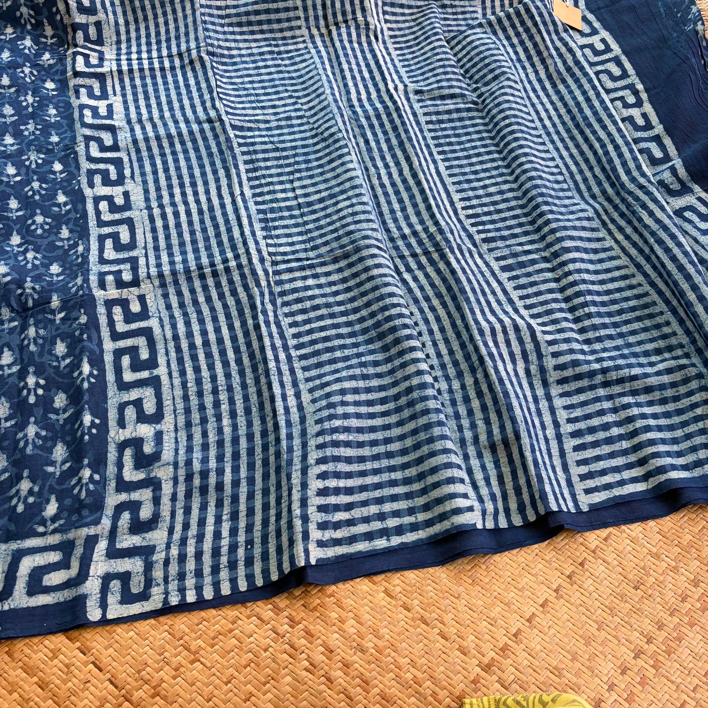 Mul Mul Cotton saree, Hand Block Printed, Indigo