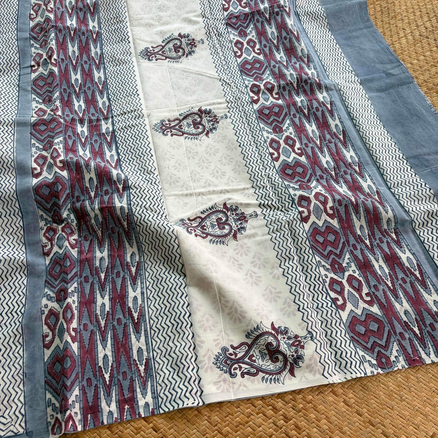 Mul Mul Cotton saree, Hand Block Printed, Grey