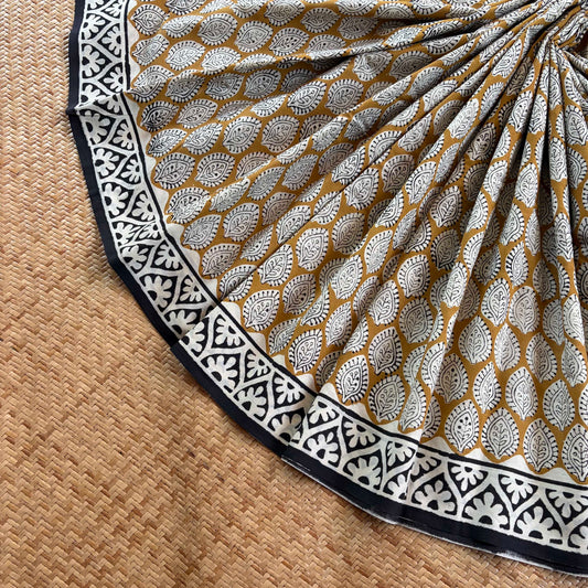 Mul Mul Cotton saree, Hand Block Printed, Mustard