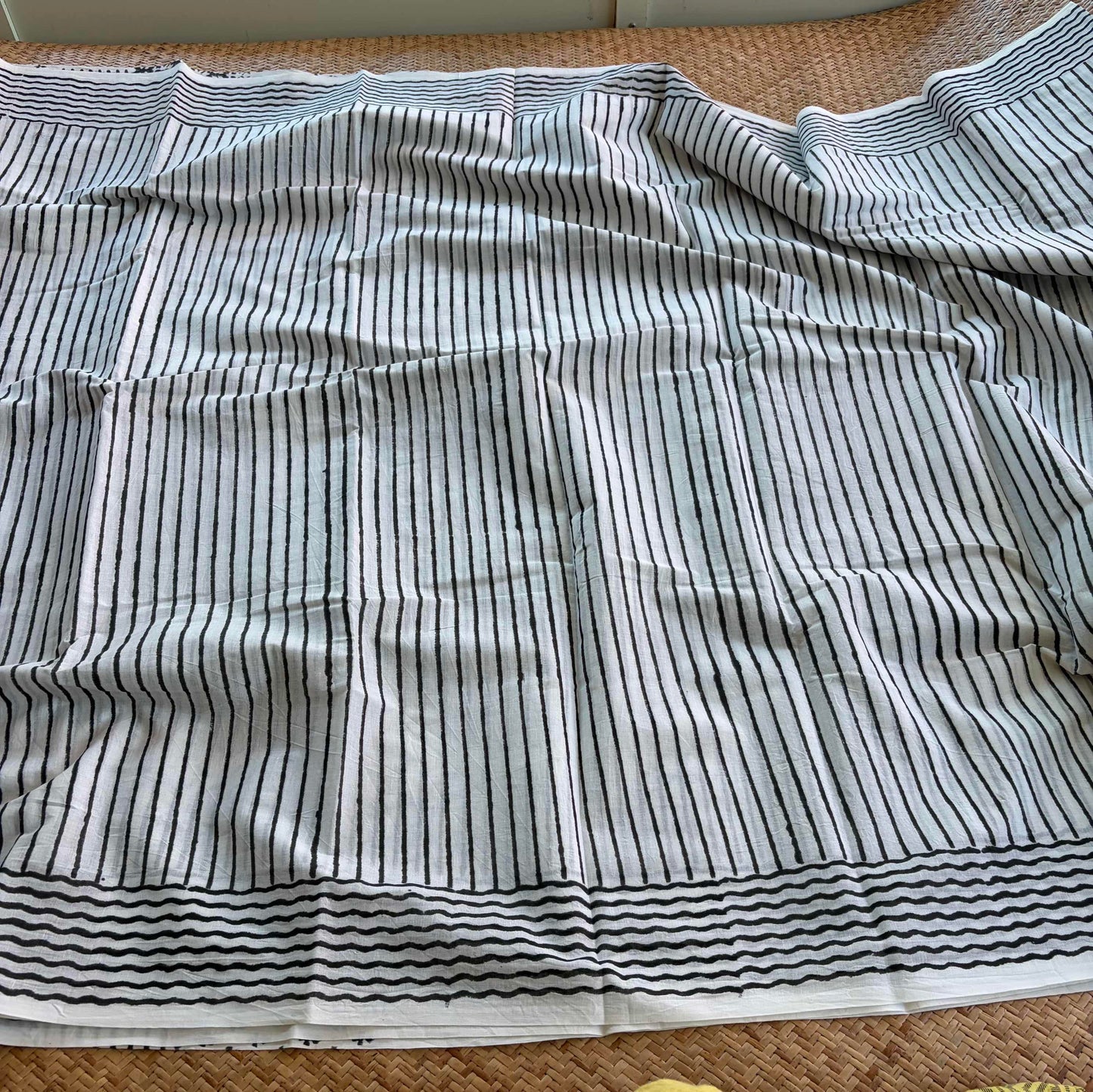 Mul Mul Cotton saree, Hand Block Printed, White