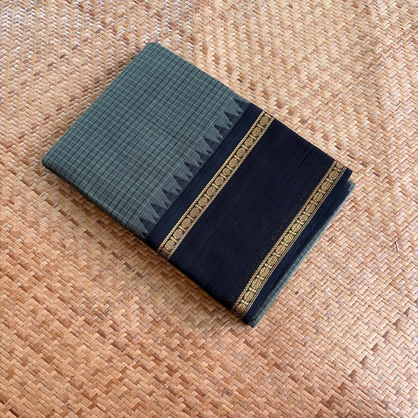 Chettinad Cotton Saree, Grey Green