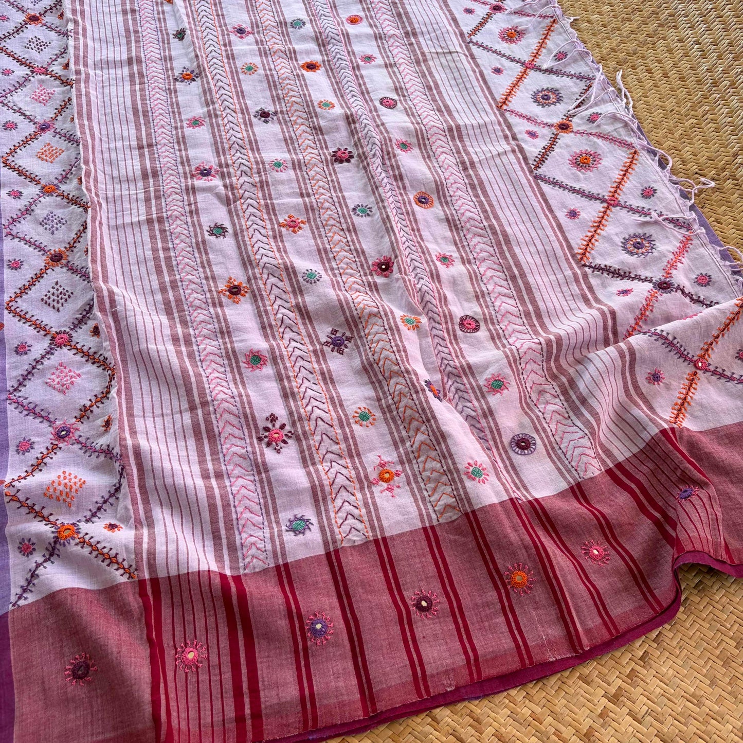 Aruppukottai Handloom Saree with multi colour thread Lambamdi embroidery