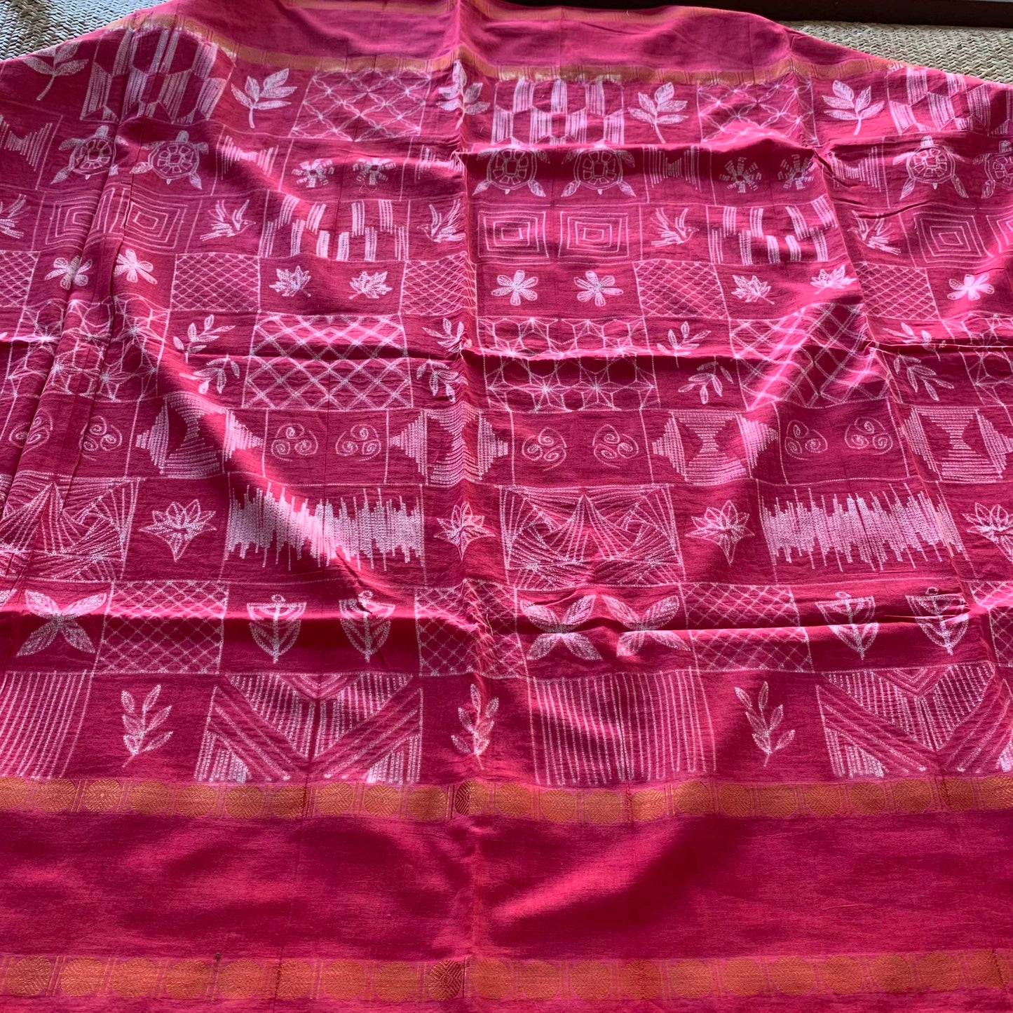 Frames - Pink , Hand Crafted Shibori Sungudi Cotton Saree