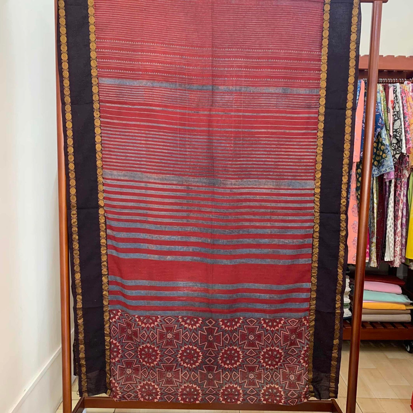 Ajrak Sungudi 2 Piece Salwar Suit Material, Red