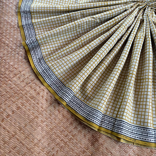 Mul Mul Cotton saree, Hand Block Printed, Mustard