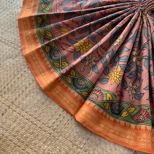 Dusty Pink Kalamkari Hand Painted on Chettinad Cotton saree