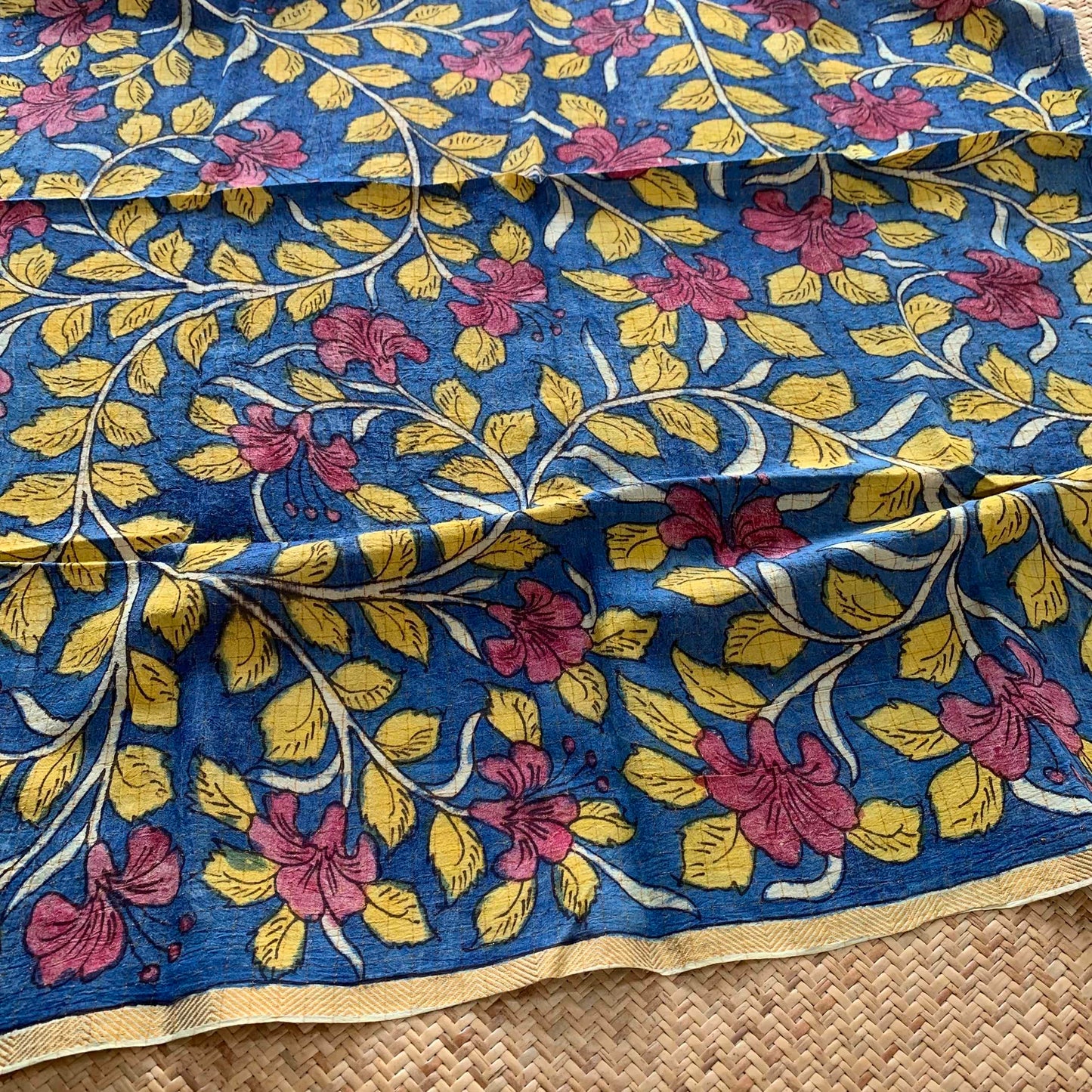 Blue Floral, Kalamkari Hand Painted on a Madurai Sungudi Cotton BLOUSE