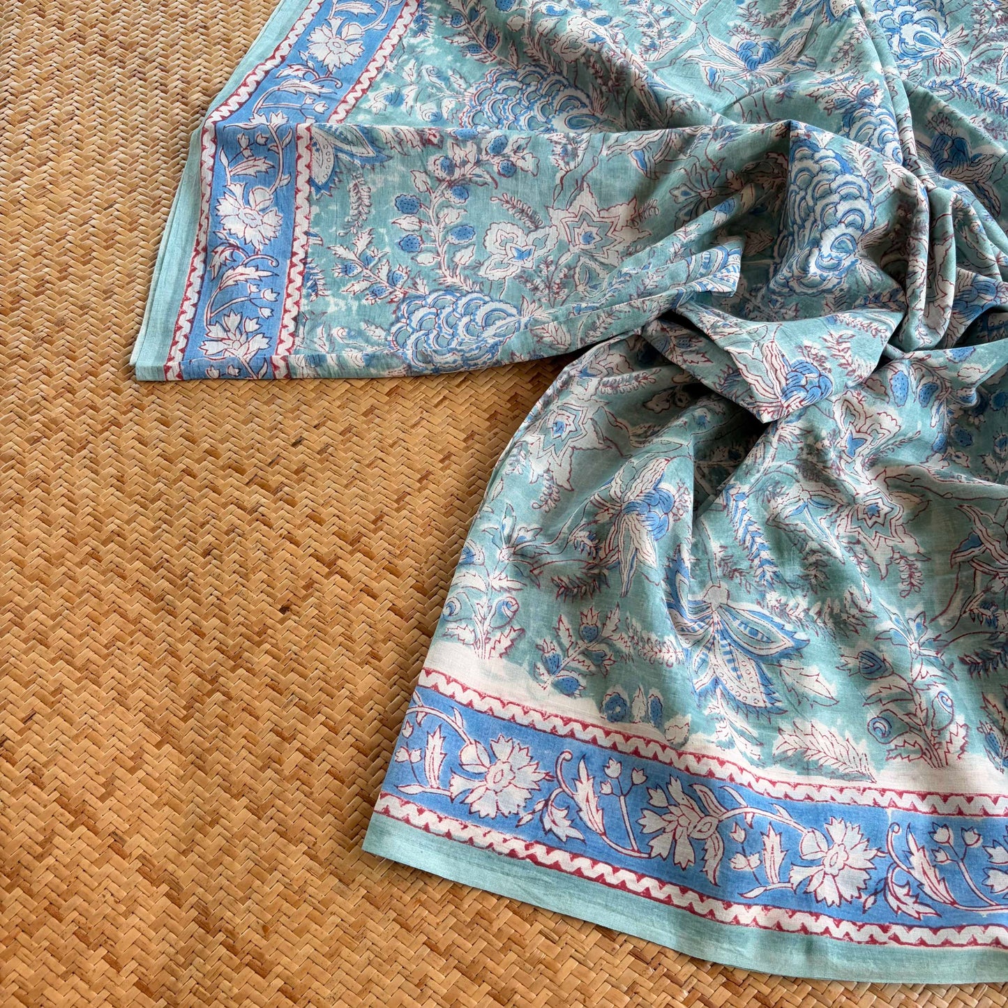 Mul Mul Cotton saree, Hand Block Printed, Blue