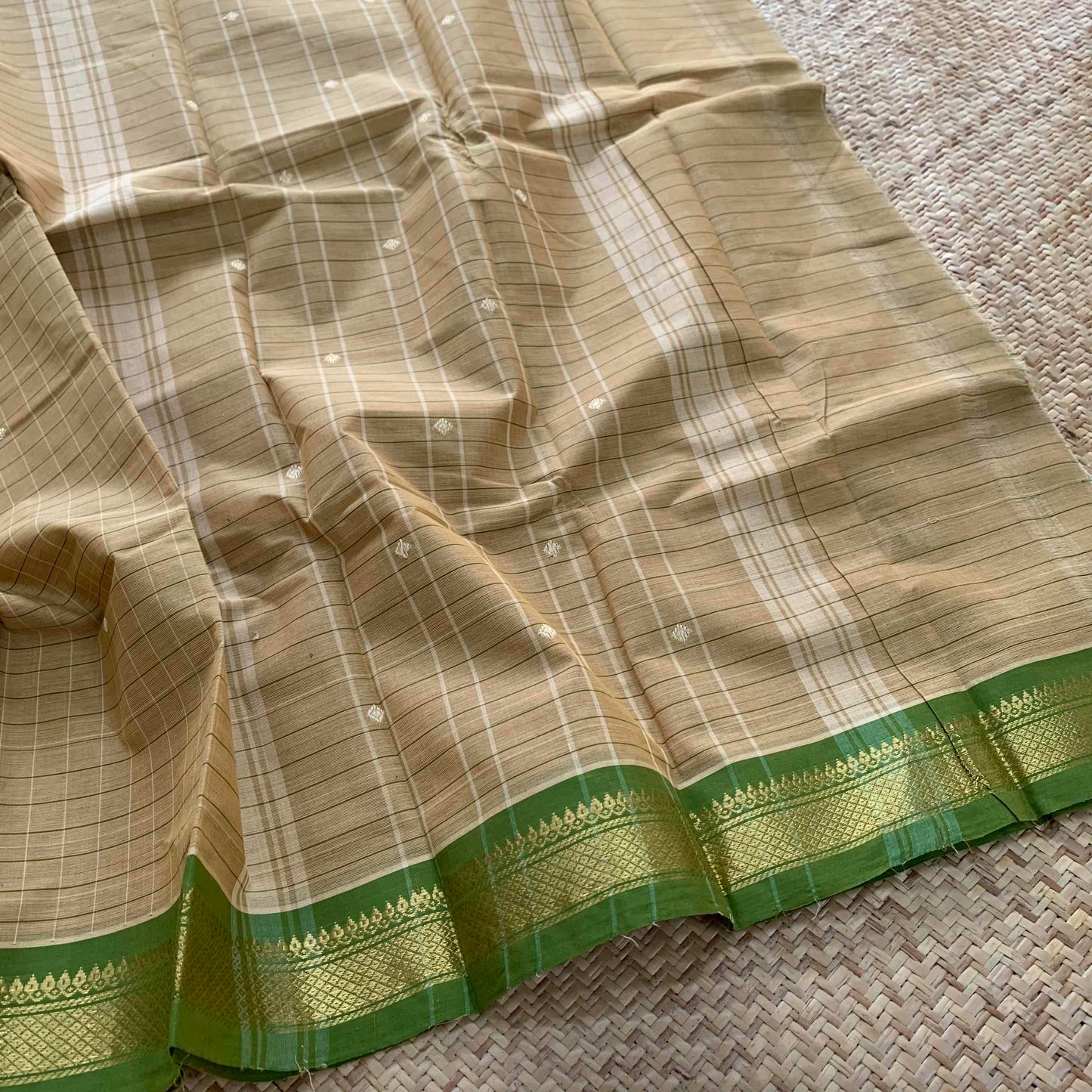 Chettinad Cotton Saree, Beige Saree With Zari Border