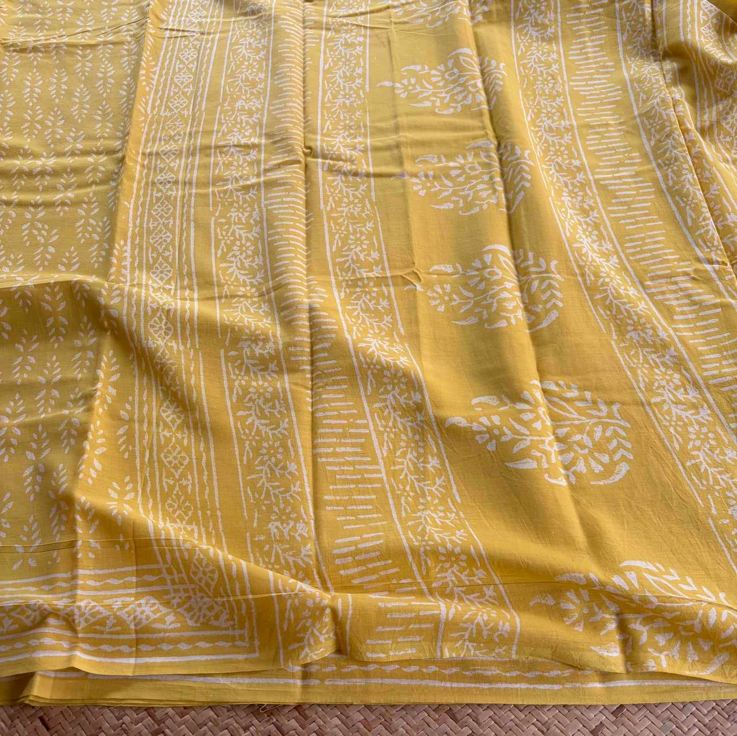 Mul Mul Cotton saree, Hand Block Printed, Yellow