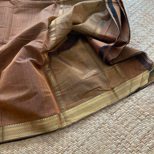 Magalagiri Handwoven Cotton Saree, Brown
