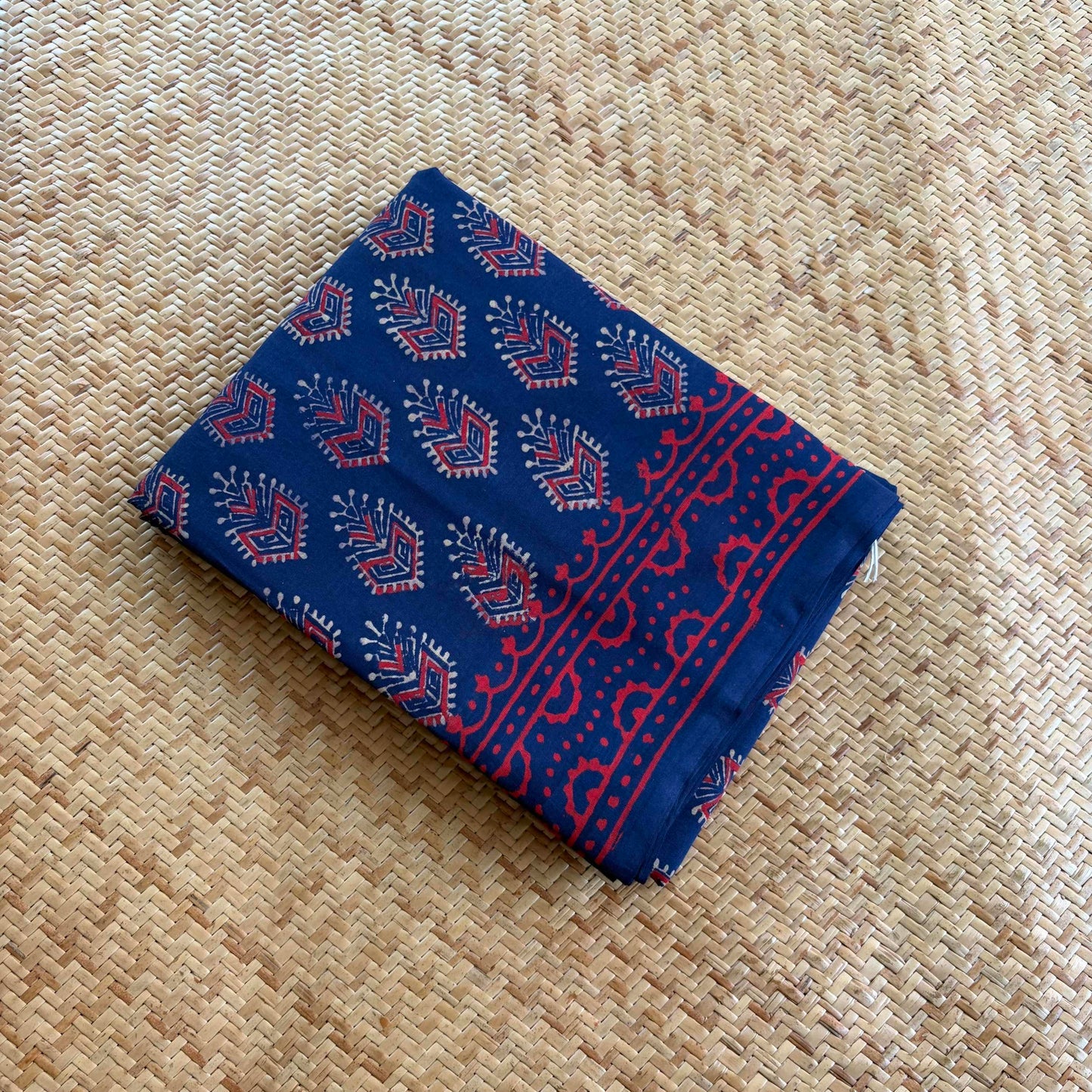 Mul Mul Cotton saree, Hand Block Printed, Blue