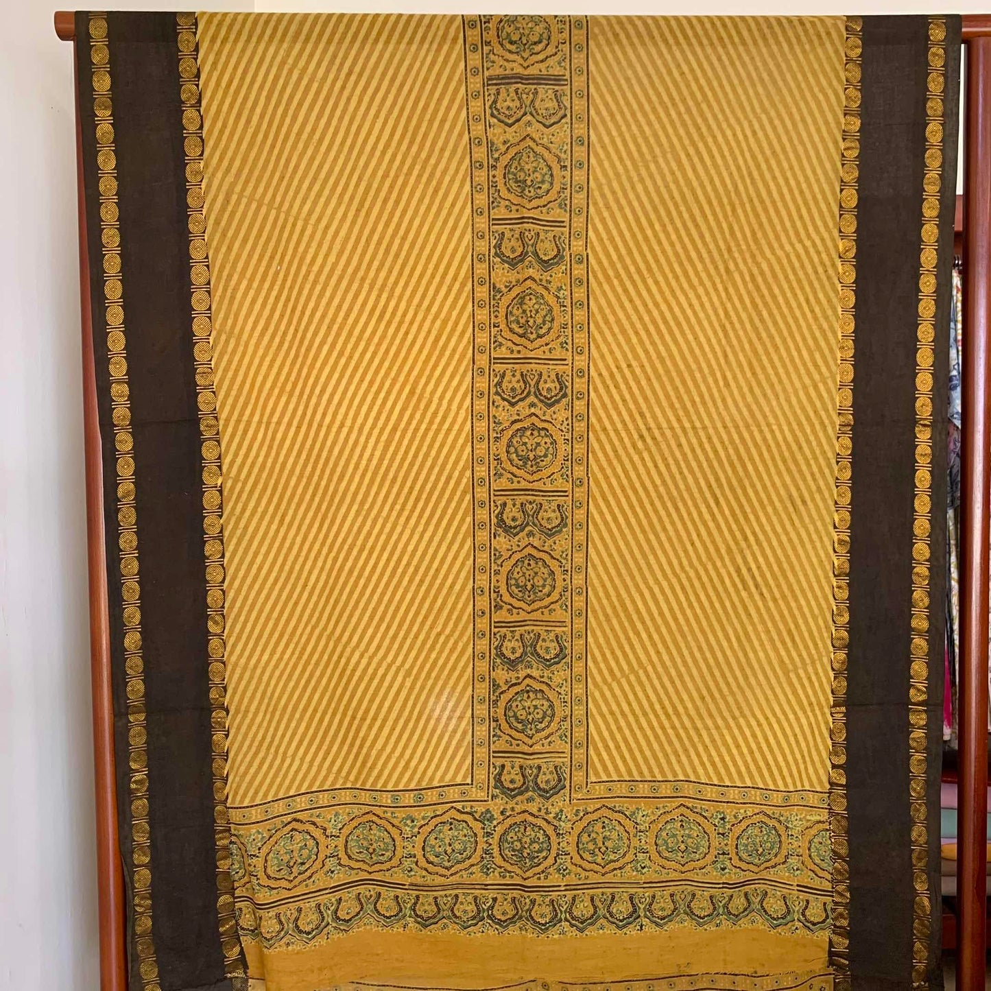 Ajrak Sungudi 2 Piece Salwar Suit Material, Mustard