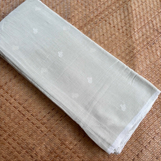 Jamdani Handloom Cotton Running Fabric, Pastel Green