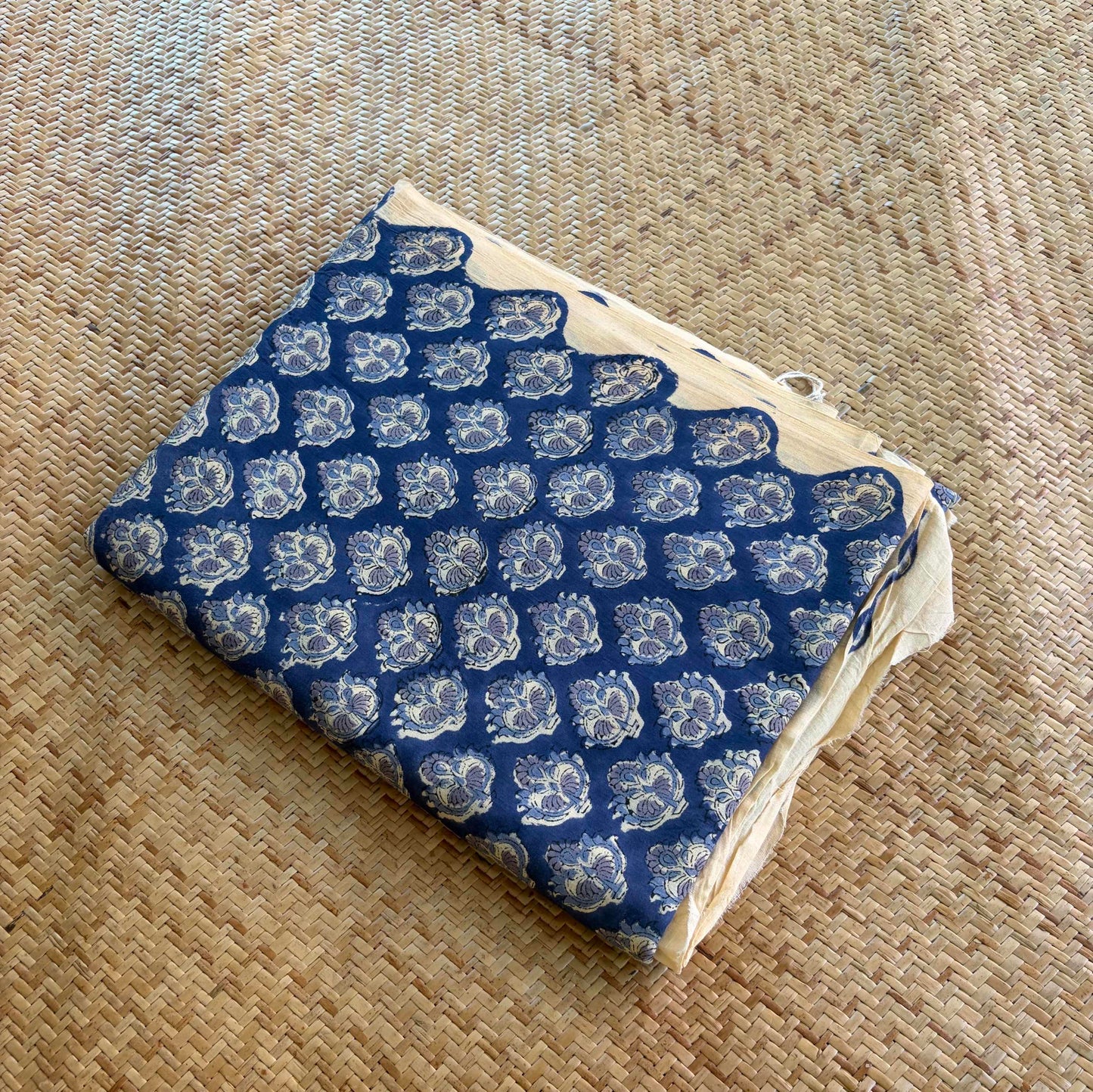 Hand Block Printed Sanganeri Cotton Running Fabric, Blue