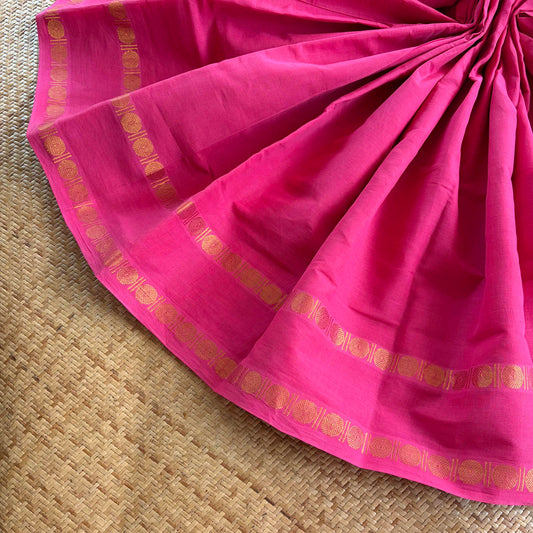 Pink With Running Blouse , Zari Rudraksham Rettai Pettu Border , Clamp dyed (Kattu sayam)