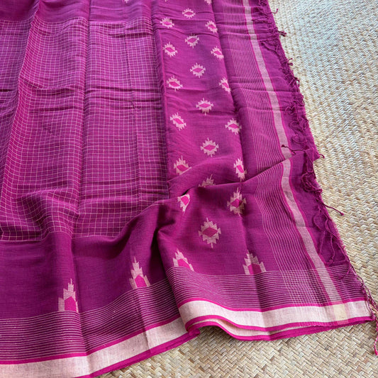 Magenta, Handwoven Jamdani Soft cotton Saree