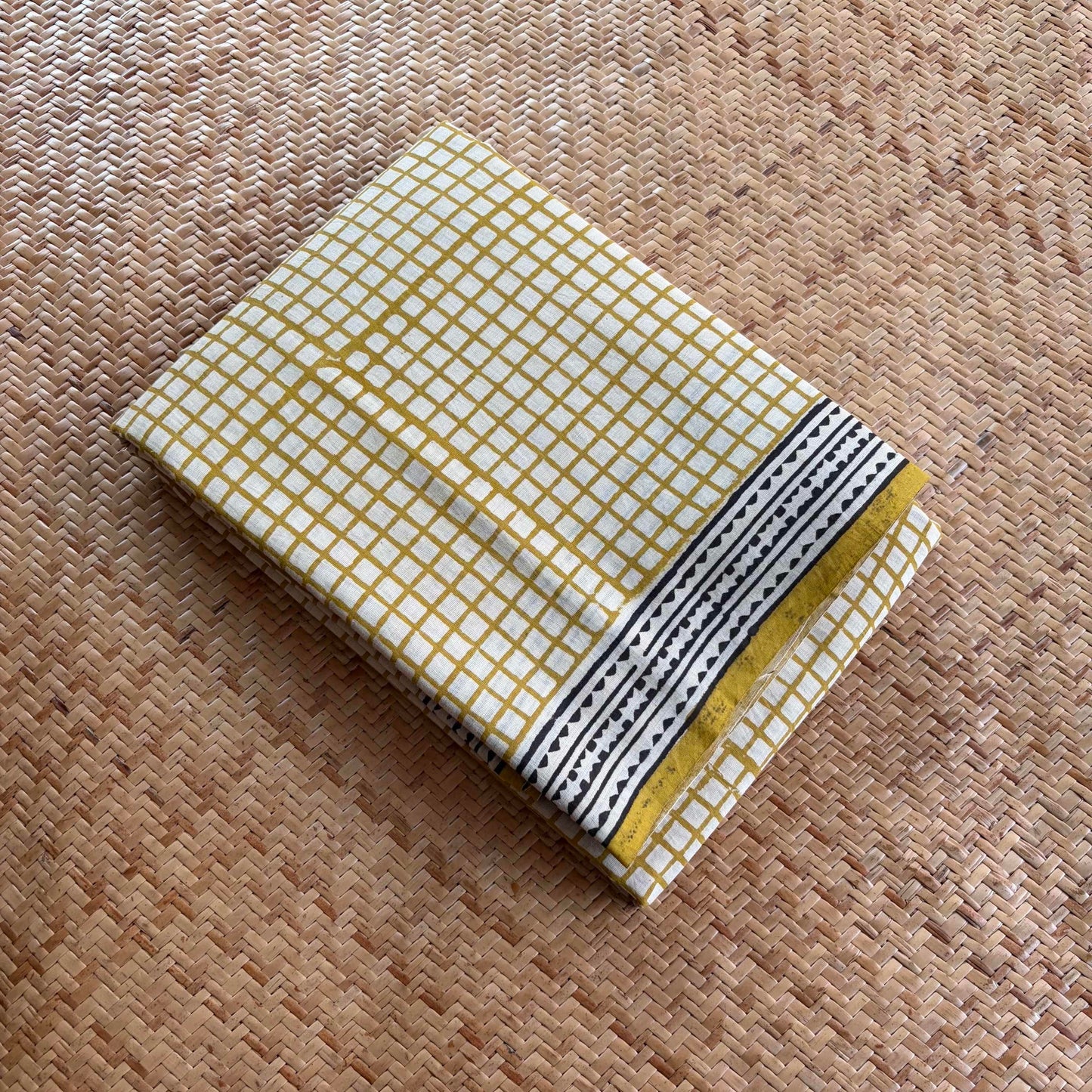 Mul Mul Cotton saree, Hand Block Printed, Mustard