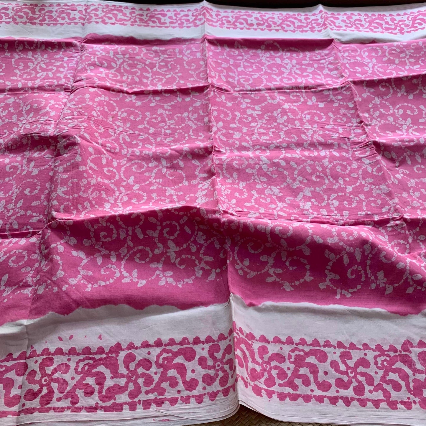 Pink Wax Print Sungudi Saree