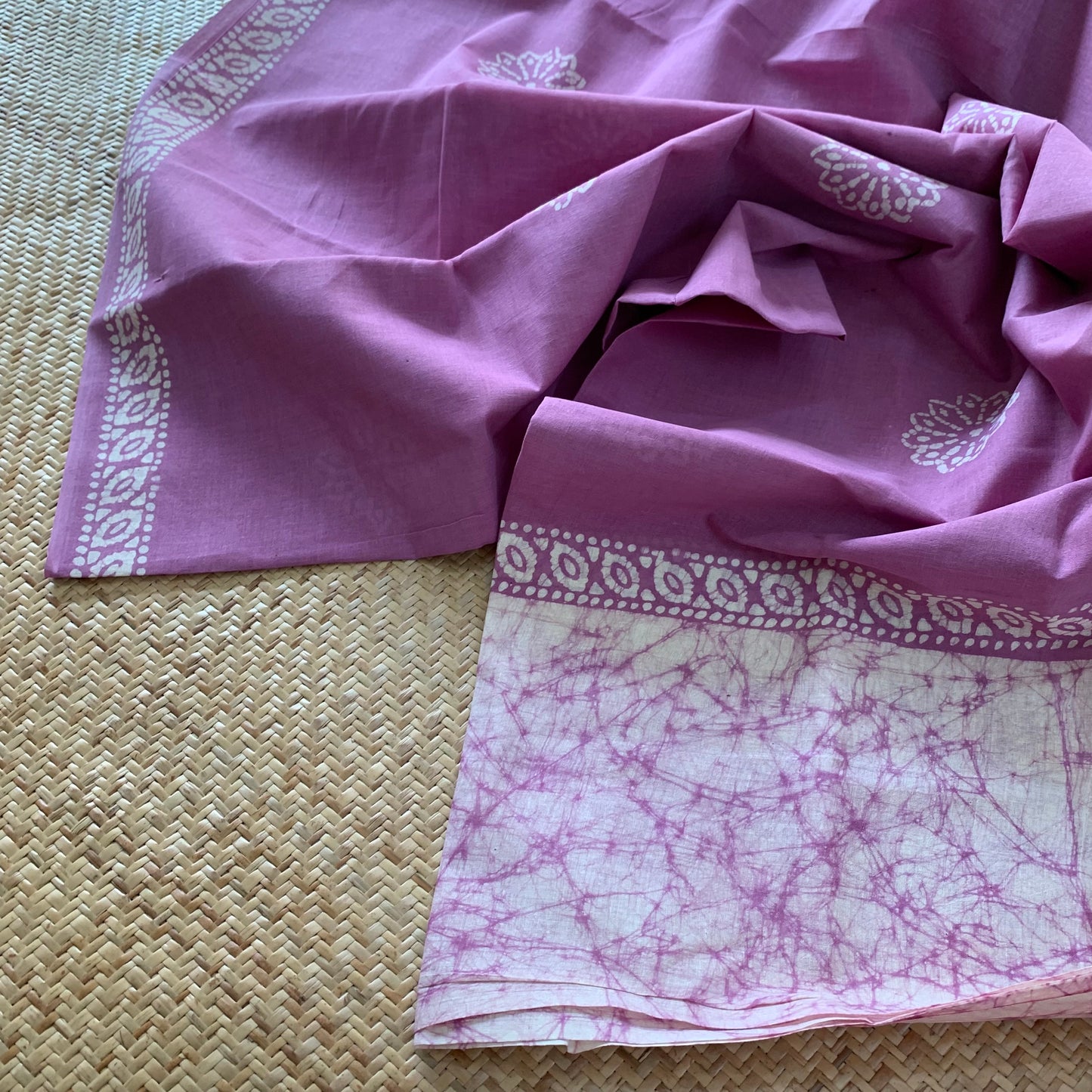 Wax Print Sungudi Saree, lilac