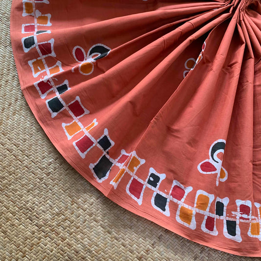 Orange Wax freestyle Art Sungudi Saree, Hand Drawn