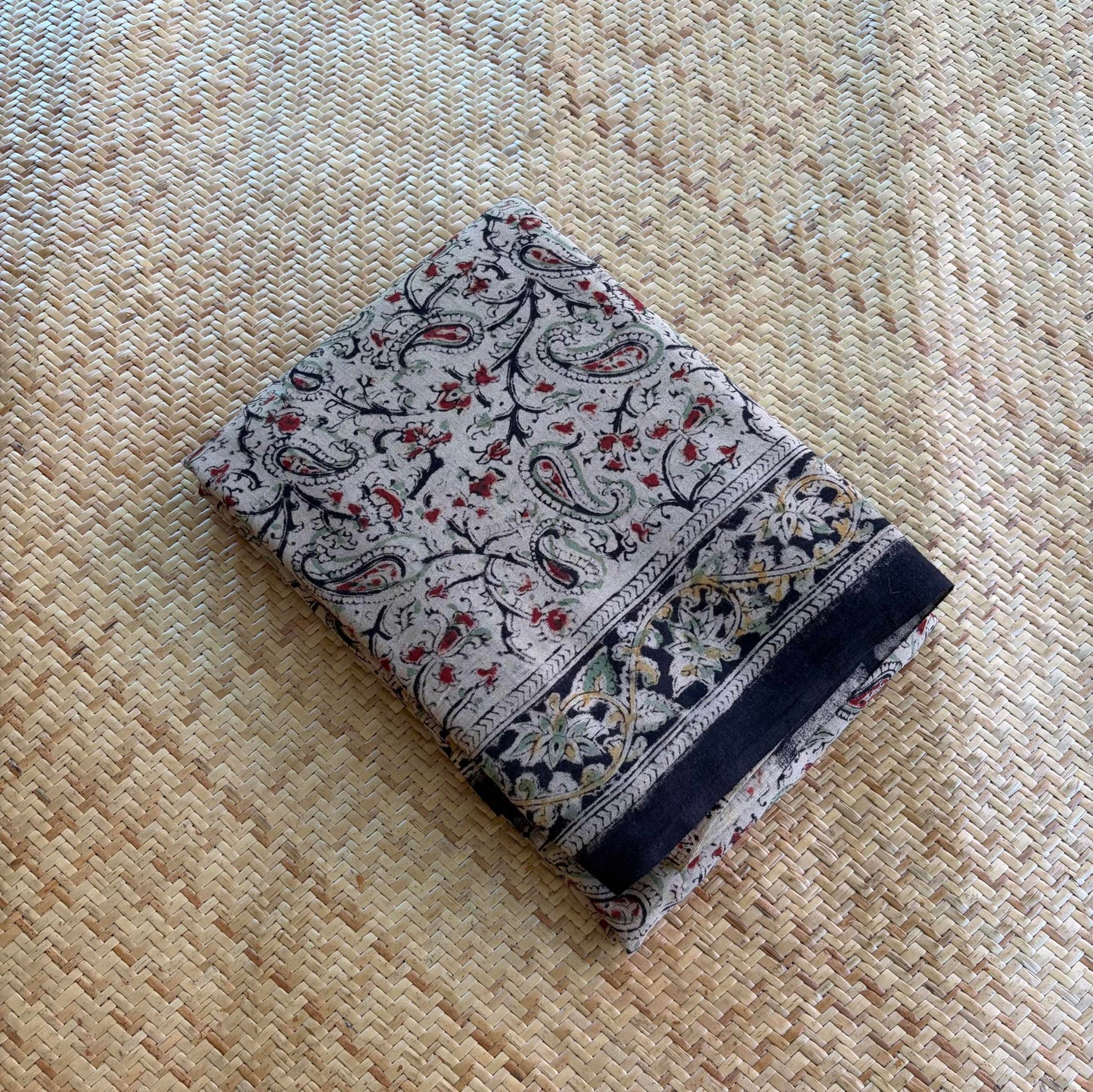 Multicoloured, Kalamkari Hand Block Printed Natural dye, Mul cotton saree