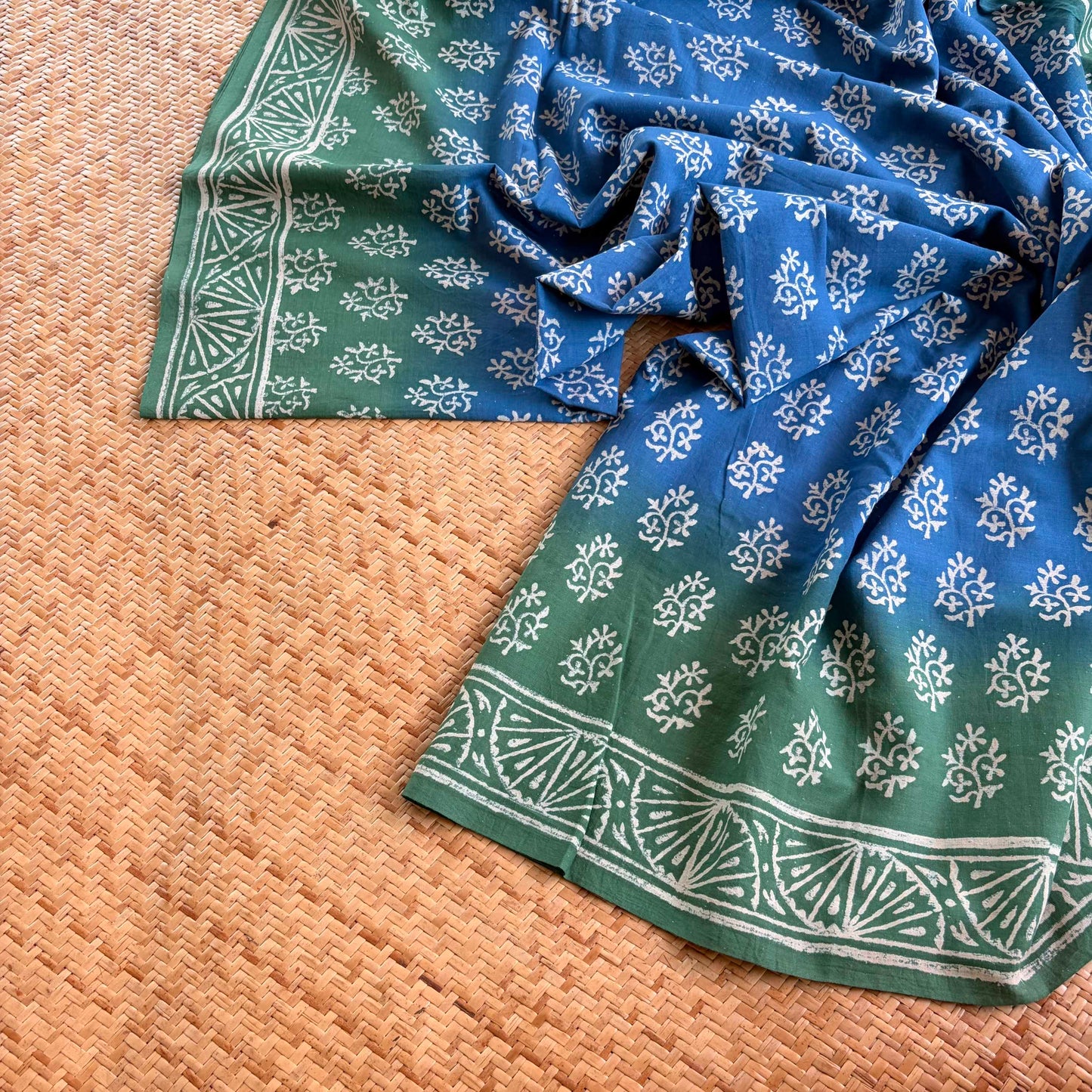 Mul Mul Cotton saree, Hand Block Printed, Blue