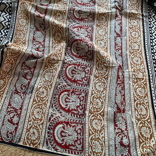 Mul Mul Cotton saree, Hand Block Printed, Black