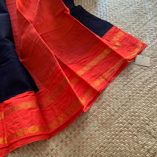 Black Saree With Red Border Rudrasham, Clamp dyed (Kattu sayam).