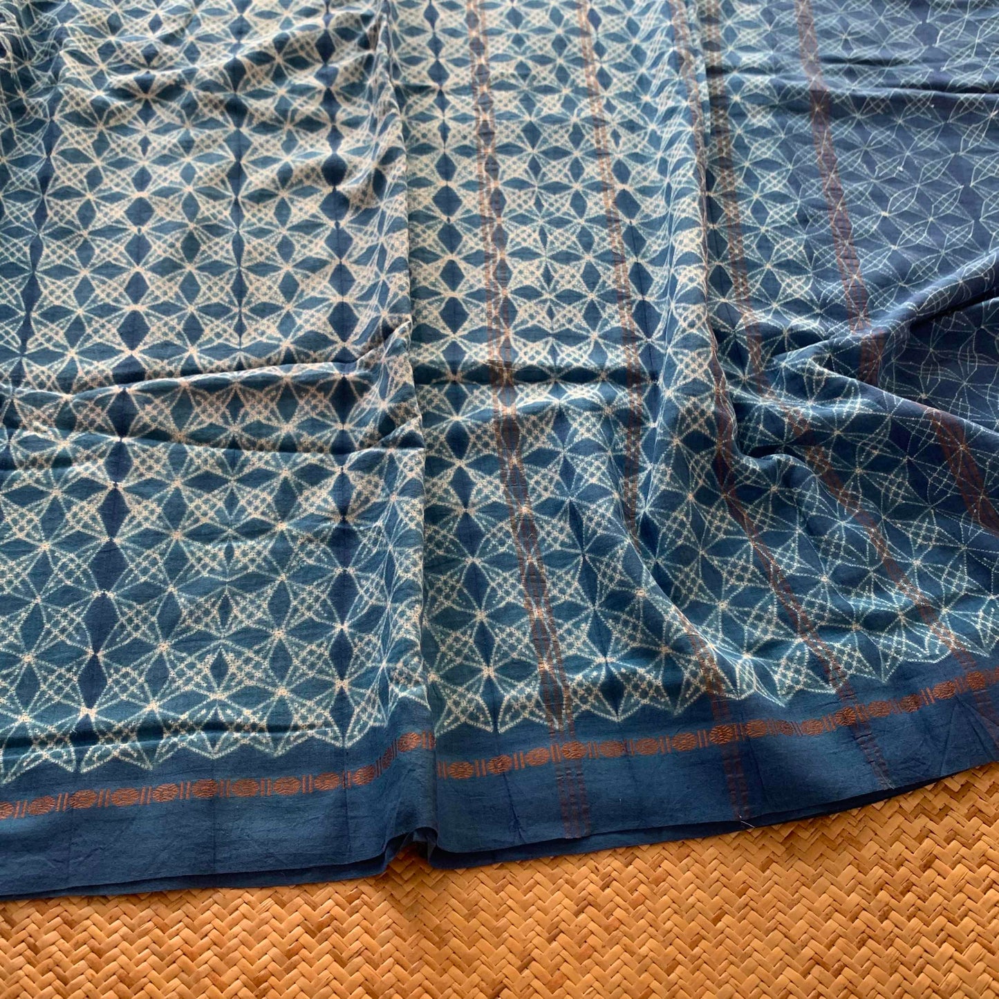 10 Yards.Blue, Hand Crafted Shibori Sungudi Cotton Saree