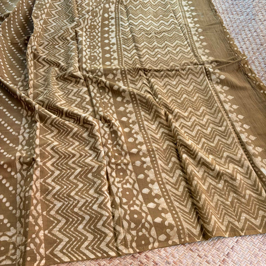 Mul Mul Cotton saree, Hand Block Printed, Mustard