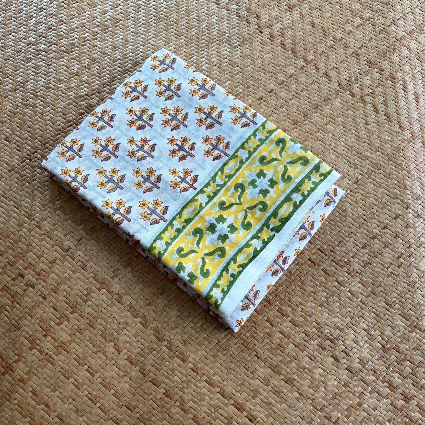 Mul Mul Cotton saree, Hand Block Printed, Off white